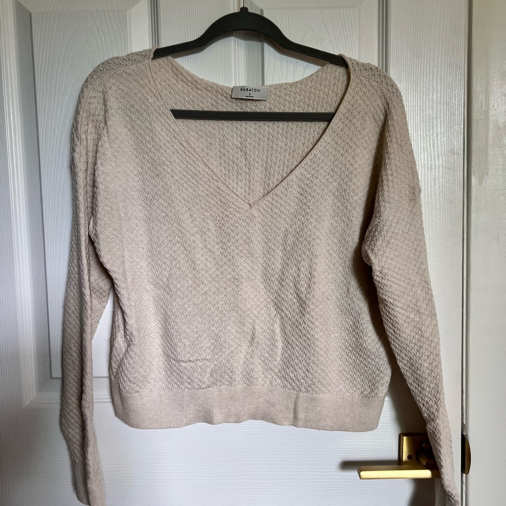 Babaton Cream V-Neck Knit Sweater